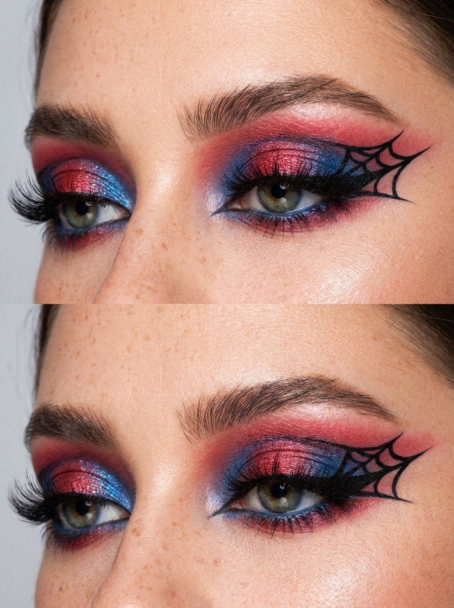 Spiderman Augenmakeup mit Web-Liner als Spiderman Makeup Inspiration 2026